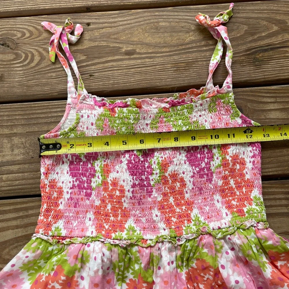 Boden Floral Smocked Dress Pink Green Tiered Sundress Girls 13-14Y
